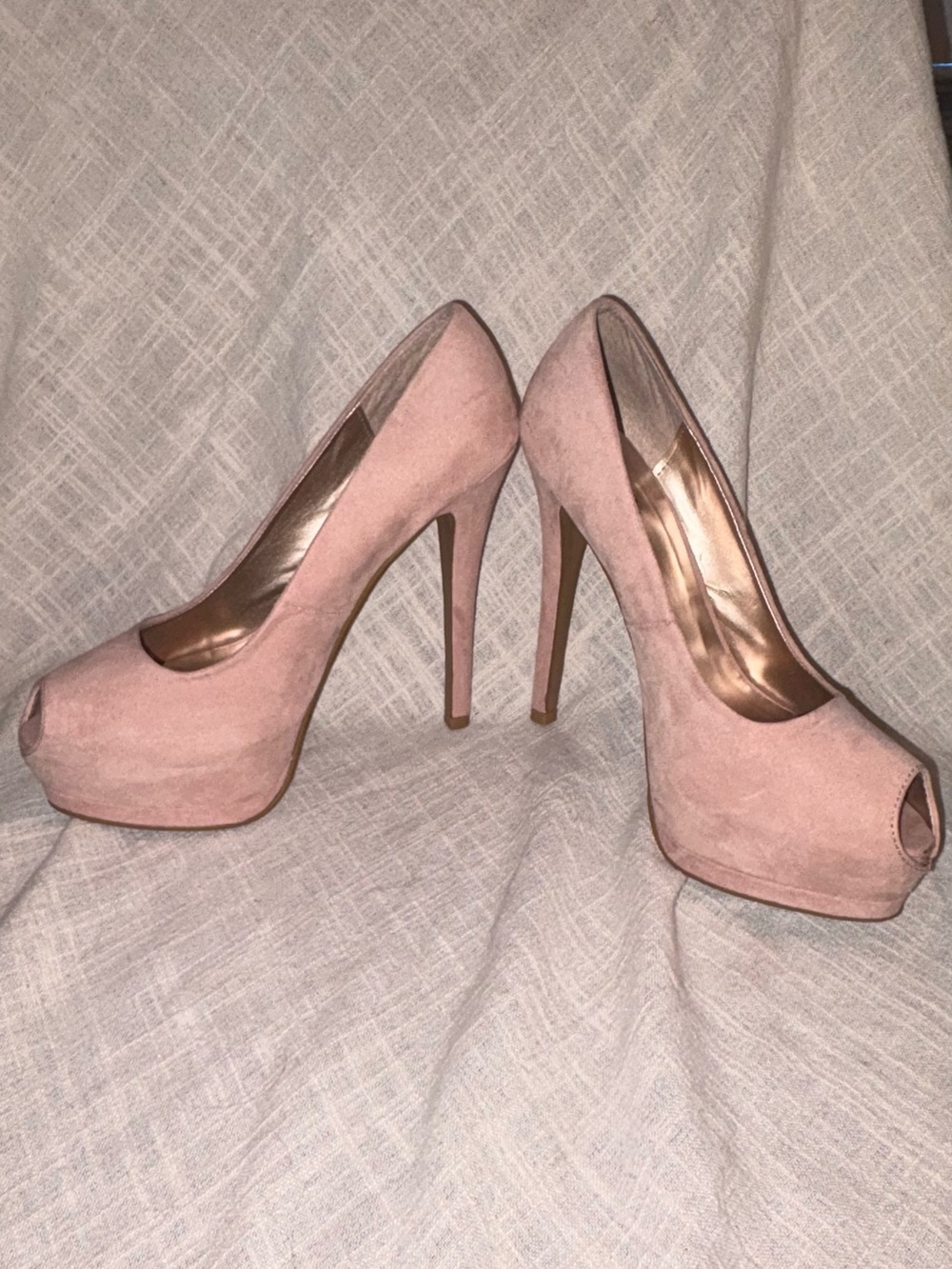 Charlotte Russe Blush Pink Suede Peep-Toe Platform Stilettos